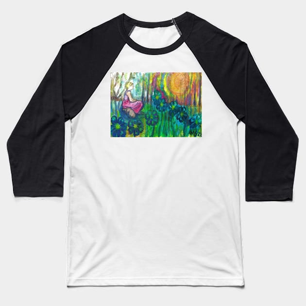 Landscape with Overgrown Flowers and A Thoughtful Girl Baseball T-Shirt by Marsal